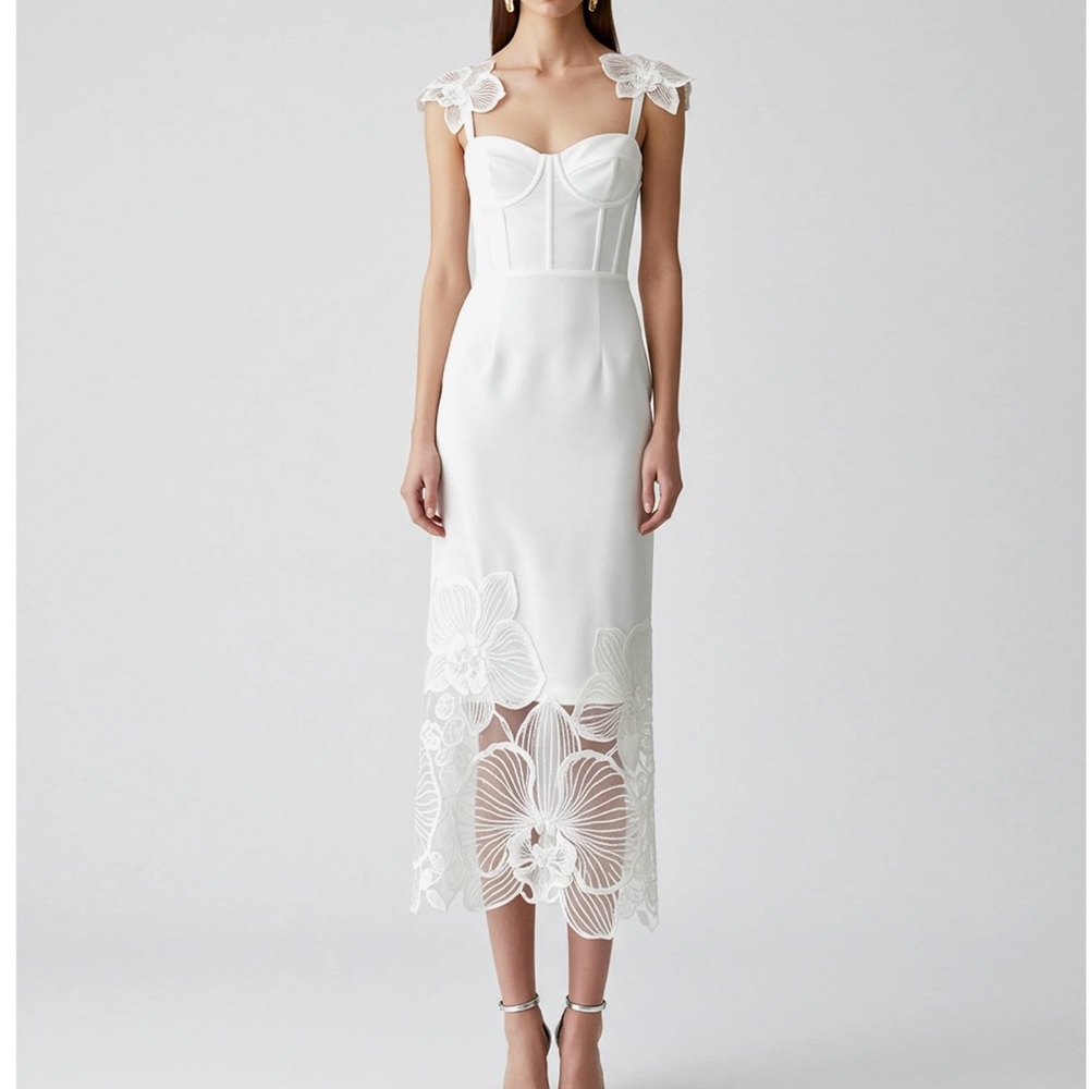 JW PEI White Floral Lace Midi Dress